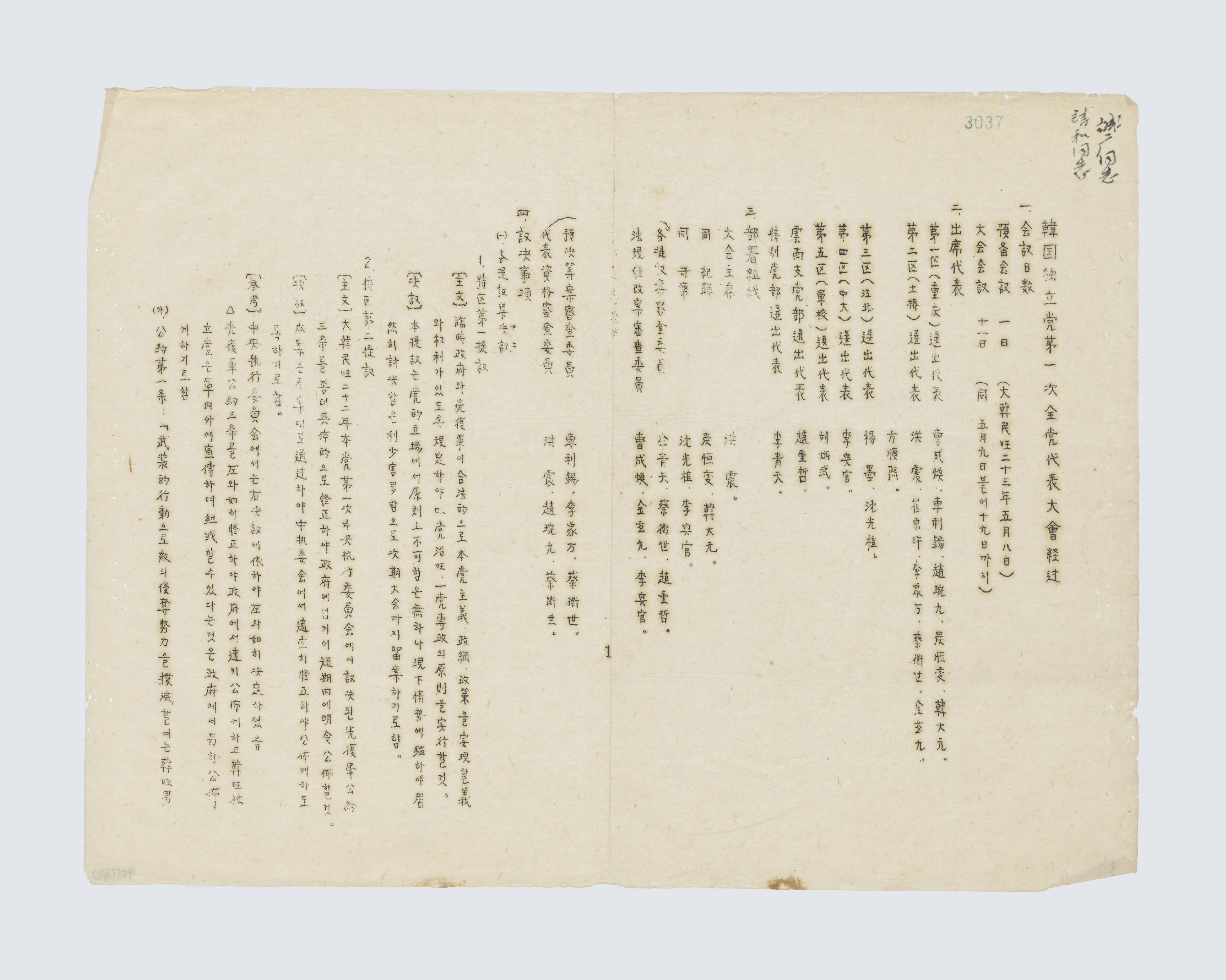 한독당 제1차 전당대표대회 경과